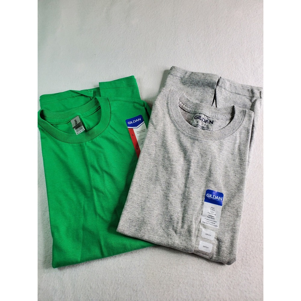 Gildan Heavy Cotton T-Shirt 2 Pack Green Sport Grey Size Small S/P/CH New